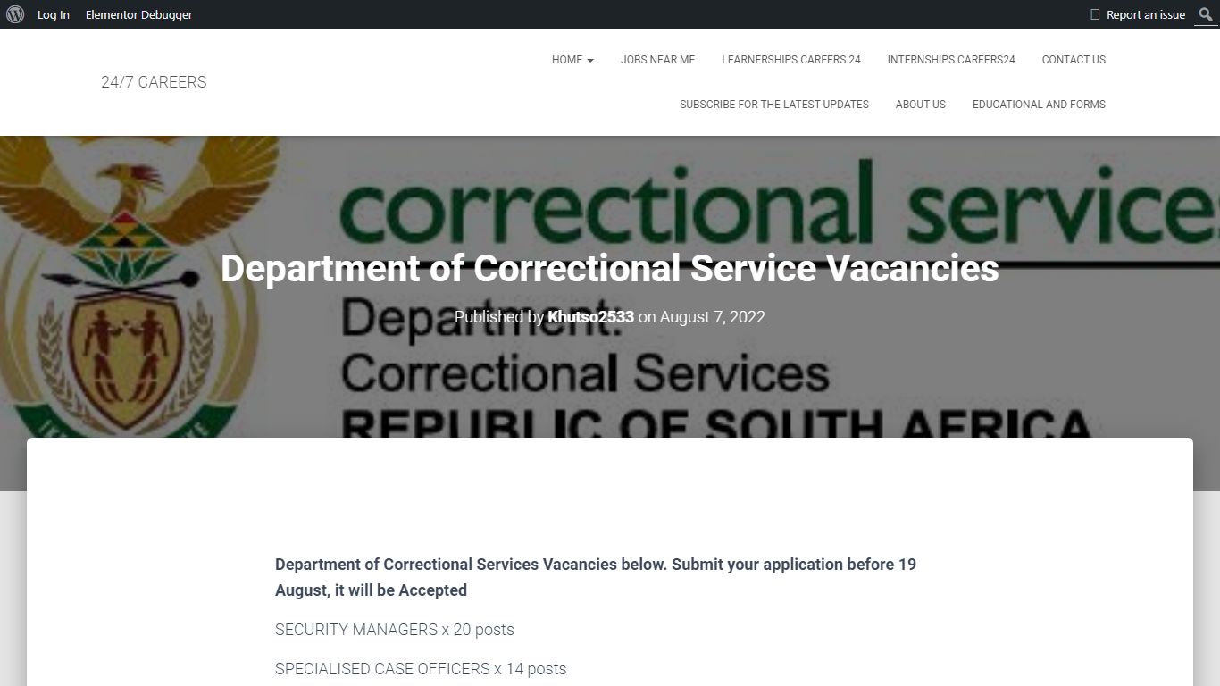 Department of Correctional Service Vacancies - 24/7 CAREERS